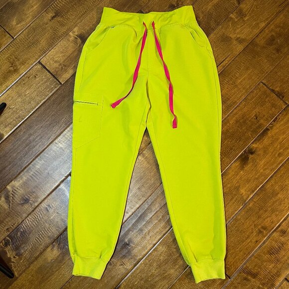 Figs Pants - Figs High Waist Zamora Jogger Scrub Pants Nurse Doctor Limeade Yellow Size Small